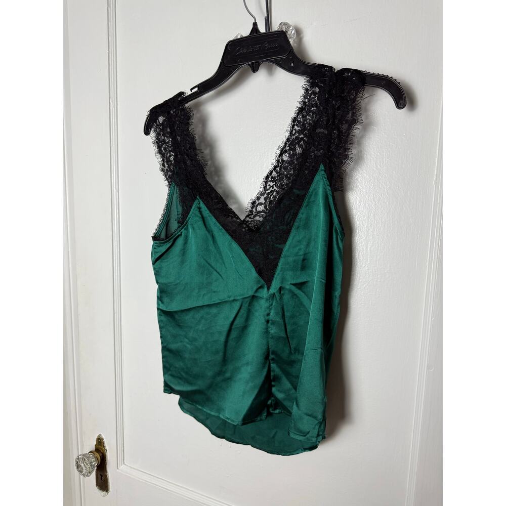 SHEIN Women's Green Satin Black Lace Cute Going Out Tank Top Size Small Goth - Picture 5 of 5